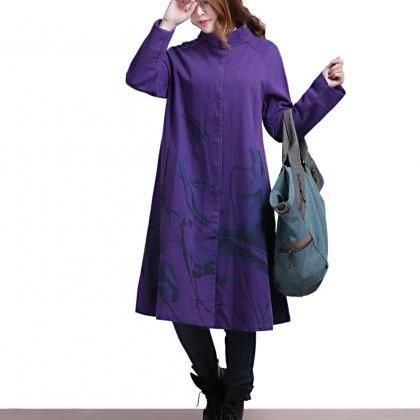 Purple Long Coat Fashion Women Winter Coat