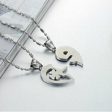 Key Rhinestone Titanium Steel Couple Necklace..