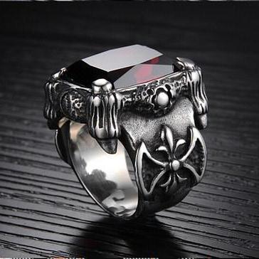 Retro Inlaid Ruby Ring Ring Men Titanium Steel..
