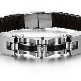 Men's Leather Bracelet Titanium Steel..