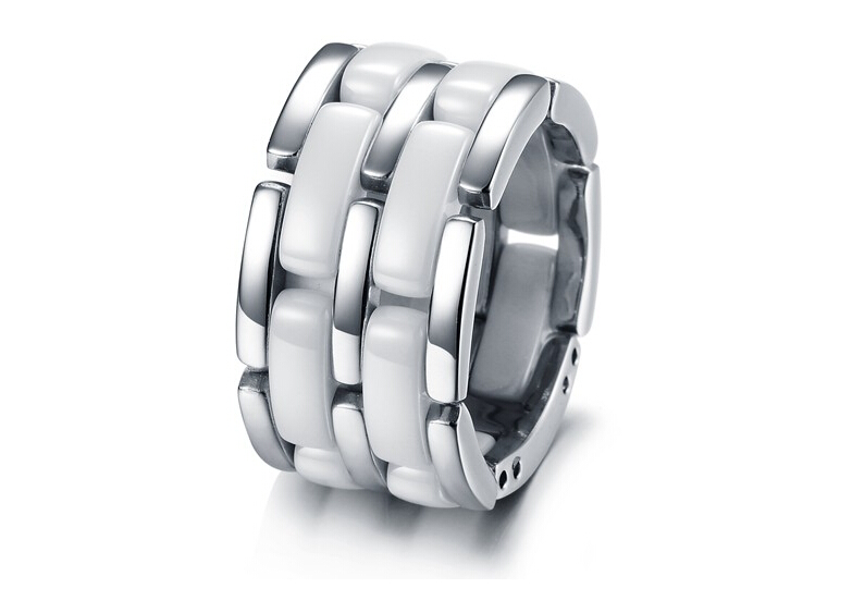 Fashion White Titanium Steel Between The Ceramic Ring Wj221