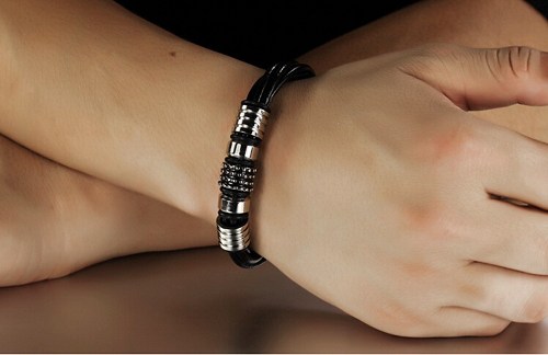 Men's Fashion Leather Bracelet Titanium Steel Ph907