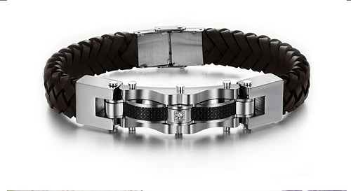 Men's Leather Bracelet Titanium Steel Ph804