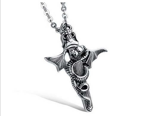 Dragon Cross Men's Titanium Steel Necklace Gx932